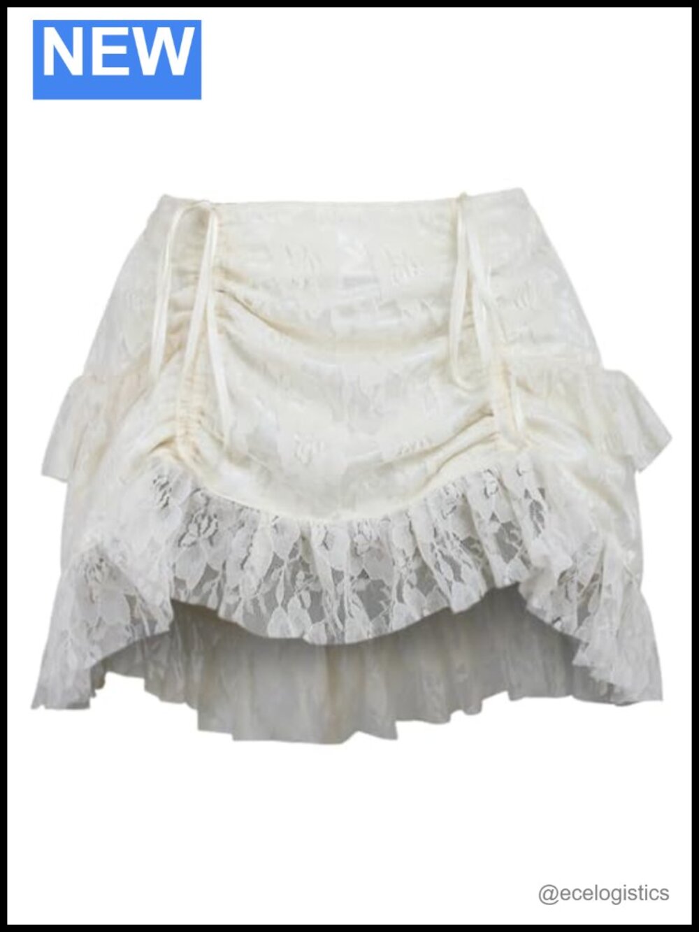 Lace Ruched Bustle Mini Skirt Elastic Back Exotic Dance Costume